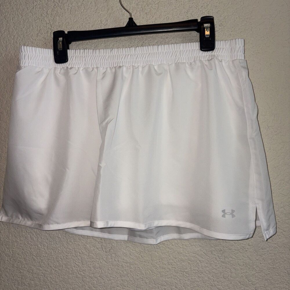 New Under Armour Skort White Fly 2.0 Skirt L Pickleball Tennis Golf Pocket Gym